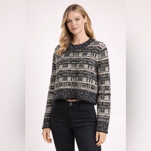 House of Harlow 1960 Black & Cream Sequin Knit Cropped Sweater – L – NWT